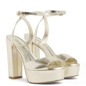 Stuart Weitzman Womens Metallic Gold Ryder Platform II Strappy Heels Size 4 / 5